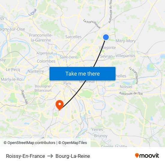 Roissy-En-France to Bourg-La-Reine map