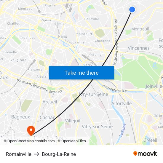 Romainville to Bourg-La-Reine map