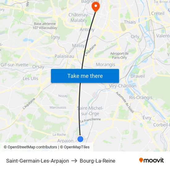 Saint-Germain-Les-Arpajon to Bourg-La-Reine map