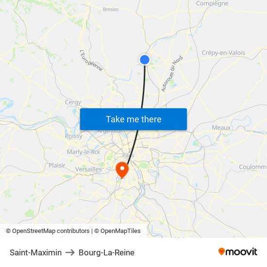 Saint-Maximin to Bourg-La-Reine map