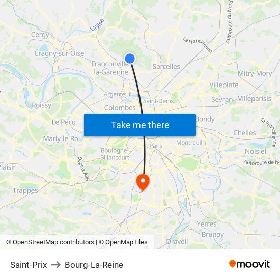 Saint-Prix to Bourg-La-Reine map