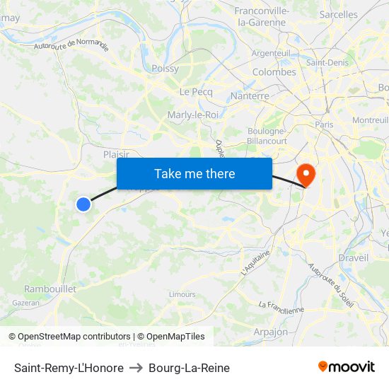 Saint-Remy-L'Honore to Bourg-La-Reine map