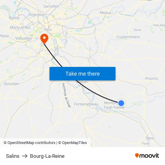 Salins to Bourg-La-Reine map