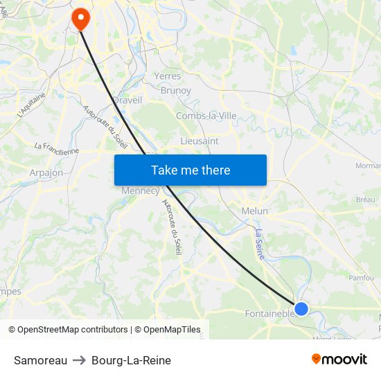 Samoreau to Bourg-La-Reine map