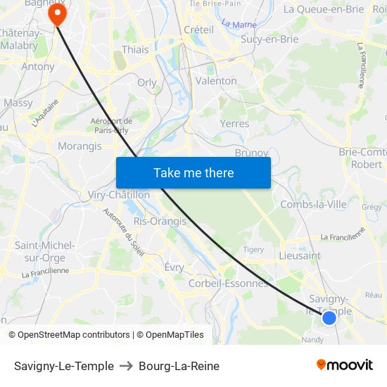 Savigny-Le-Temple to Bourg-La-Reine map