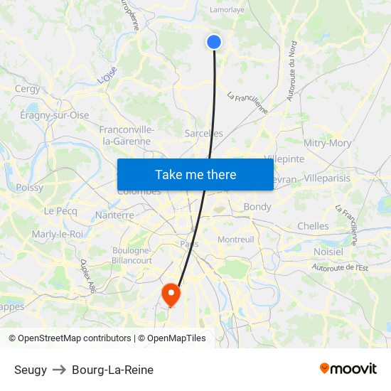Seugy to Bourg-La-Reine map