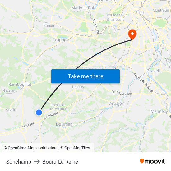 Sonchamp to Bourg-La-Reine map