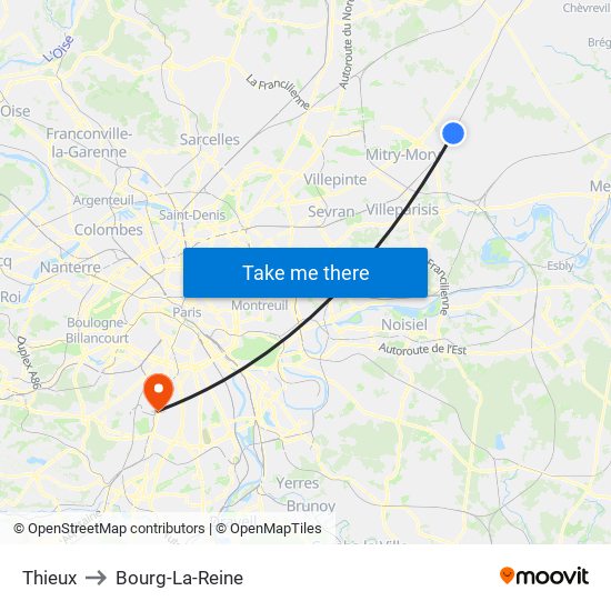 Thieux to Bourg-La-Reine map