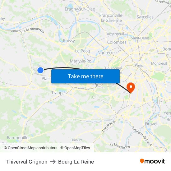 Thiverval-Grignon to Bourg-La-Reine map