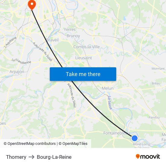 Thomery to Bourg-La-Reine map