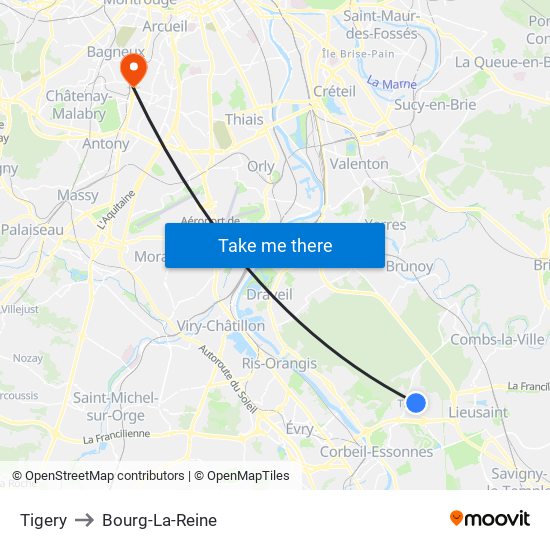 Tigery to Bourg-La-Reine map