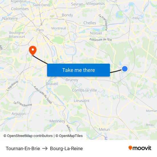 Tournan-En-Brie to Bourg-La-Reine map