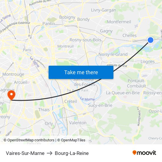 Vaires-Sur-Marne to Bourg-La-Reine map