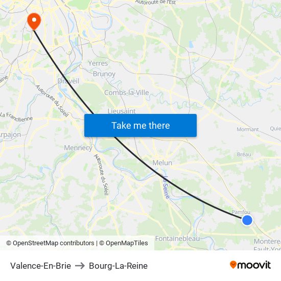 Valence-En-Brie to Bourg-La-Reine map