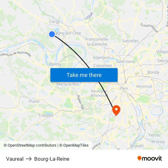 Vaureal to Bourg-La-Reine map