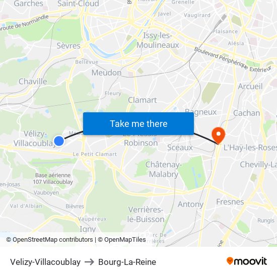 Velizy-Villacoublay to Bourg-La-Reine map