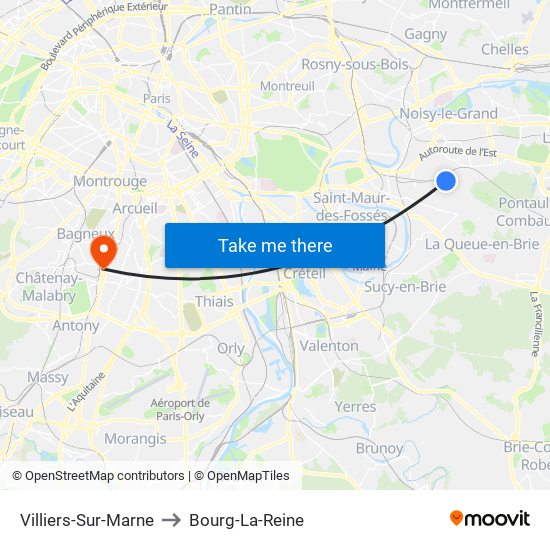 Villiers-Sur-Marne to Bourg-La-Reine map