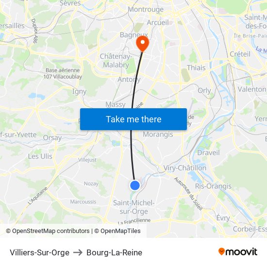 Villiers-Sur-Orge to Bourg-La-Reine map