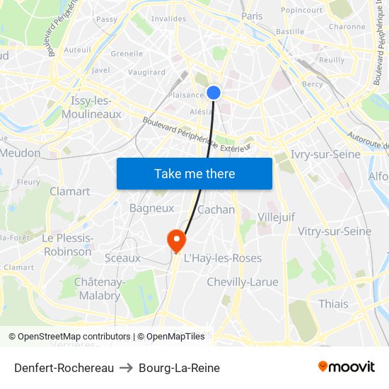 Denfert-Rochereau to Bourg-La-Reine map