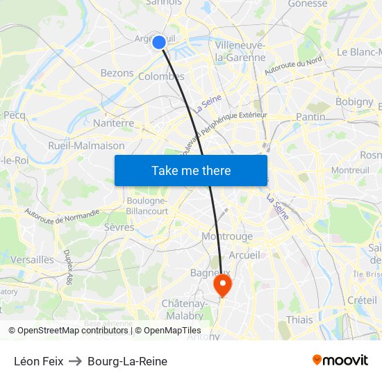 Léon Feix to Bourg-La-Reine map