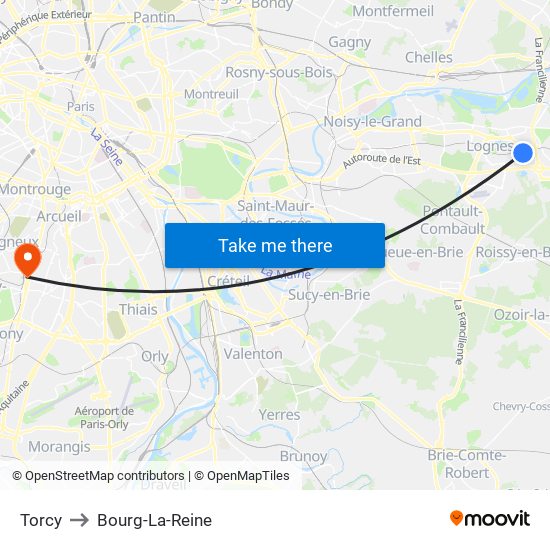 Torcy to Bourg-La-Reine map