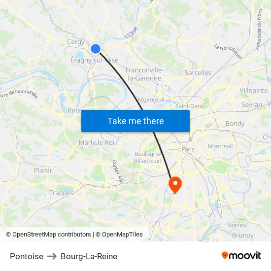 Pontoise to Bourg-La-Reine map