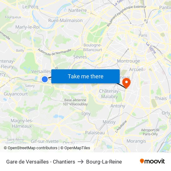 Gare de Versailles - Chantiers to Bourg-La-Reine map