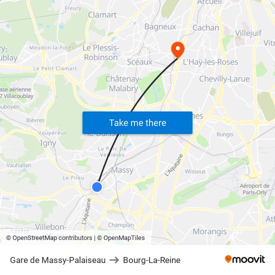 Gare de Massy-Palaiseau to Bourg-La-Reine map