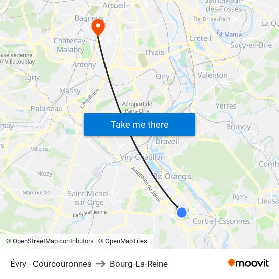 Évry - Courcouronnes to Bourg-La-Reine map