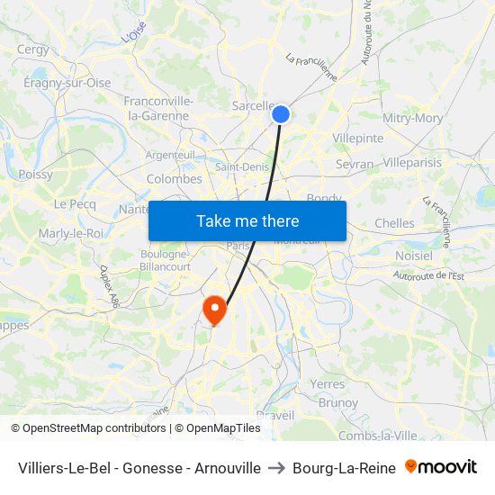 Villiers-Le-Bel - Gonesse - Arnouville to Bourg-La-Reine map