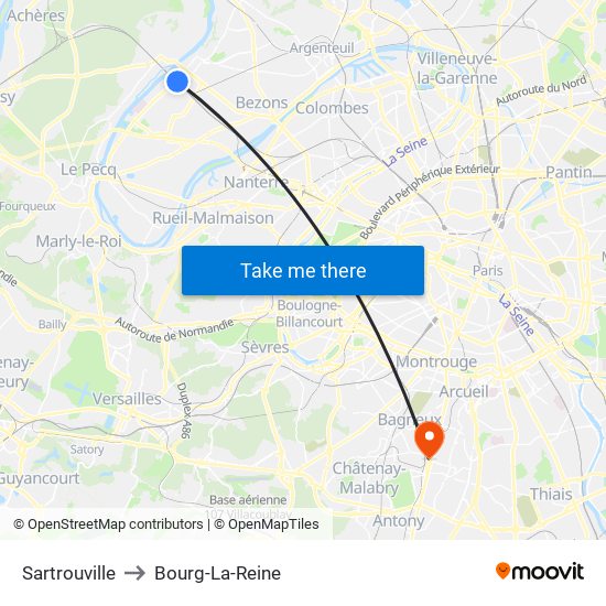 Sartrouville to Bourg-La-Reine map