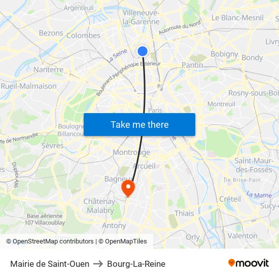 Mairie de Saint-Ouen to Bourg-La-Reine map
