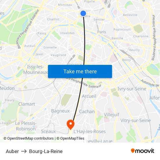 Auber to Bourg-La-Reine map