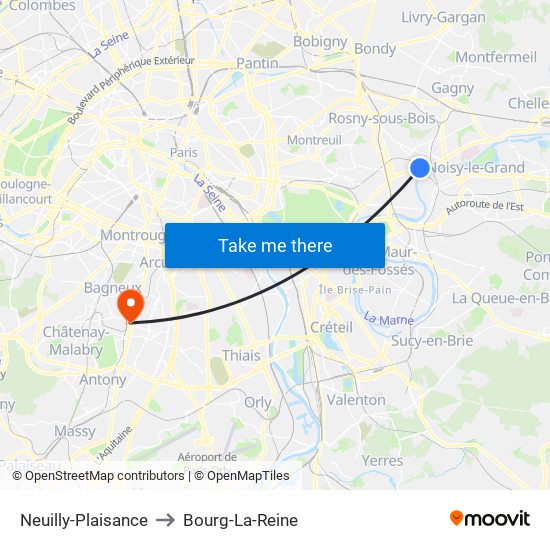 Neuilly-Plaisance to Bourg-La-Reine map