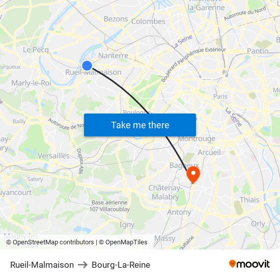 Rueil-Malmaison to Bourg-La-Reine map