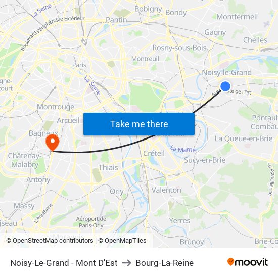 Noisy-Le-Grand - Mont D'Est to Bourg-La-Reine map