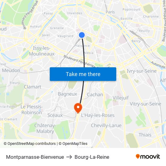 Montparnasse-Bienvenue to Bourg-La-Reine map