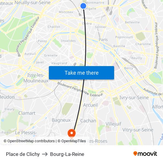 Place de Clichy to Bourg-La-Reine map