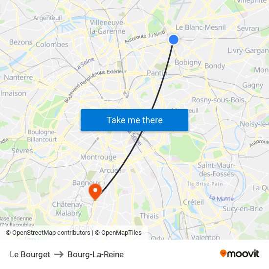 Le Bourget to Bourg-La-Reine map