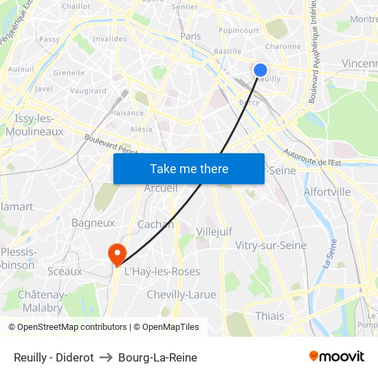Reuilly - Diderot to Bourg-La-Reine map