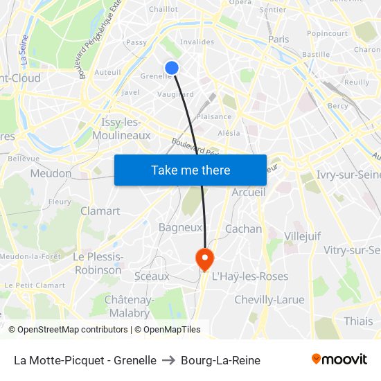 La Motte-Picquet - Grenelle to Bourg-La-Reine map