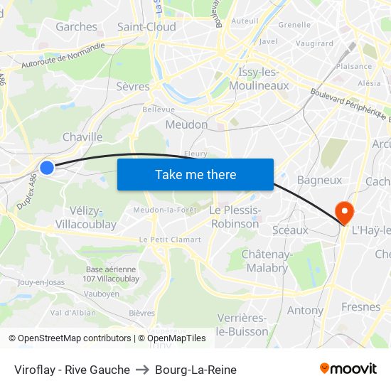 Viroflay - Rive Gauche to Bourg-La-Reine map