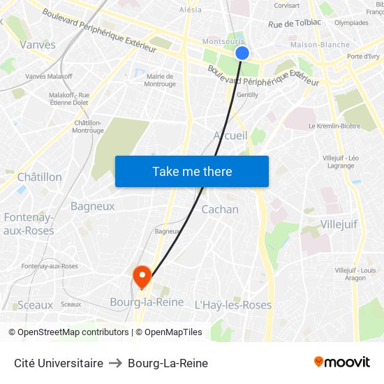 Cité Universitaire to Bourg-La-Reine map