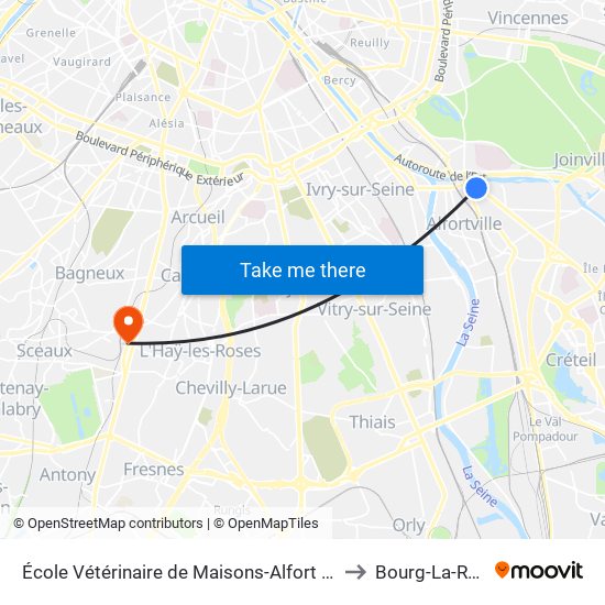 École Vétérinaire de Maisons-Alfort - Métro to Bourg-La-Reine map