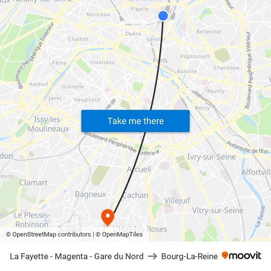 La Fayette - Magenta - Gare du Nord to Bourg-La-Reine map