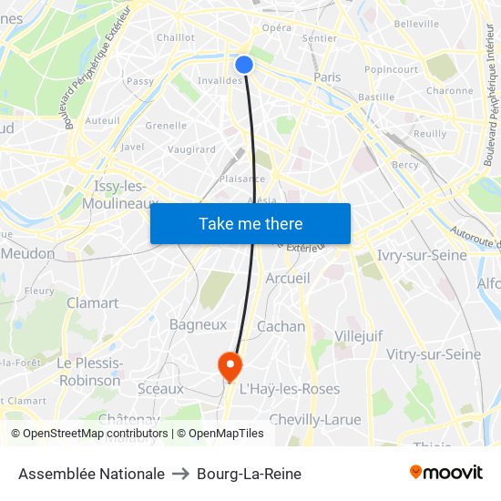 Assemblée Nationale to Bourg-La-Reine map