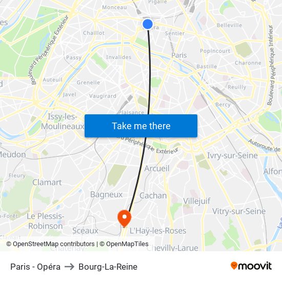 Paris - Opéra to Bourg-La-Reine map