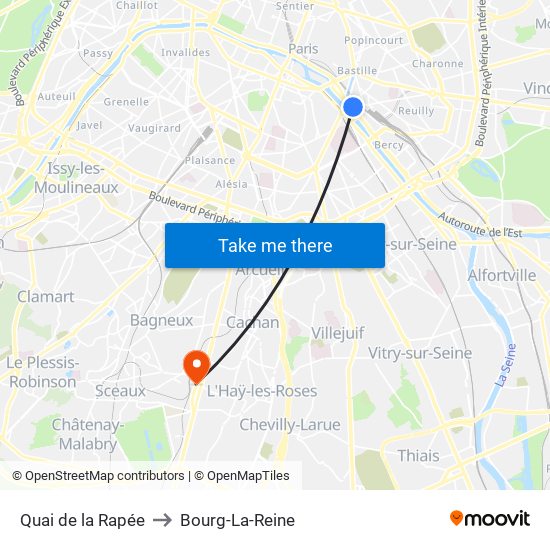 Quai de la Rapée to Bourg-La-Reine map
