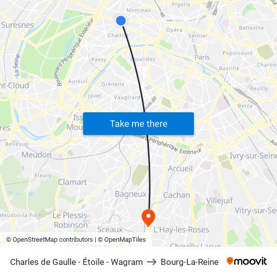 Charles de Gaulle - Étoile - Wagram to Bourg-La-Reine map