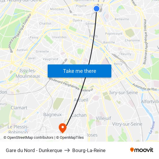 Gare du Nord - Dunkerque to Bourg-La-Reine map
